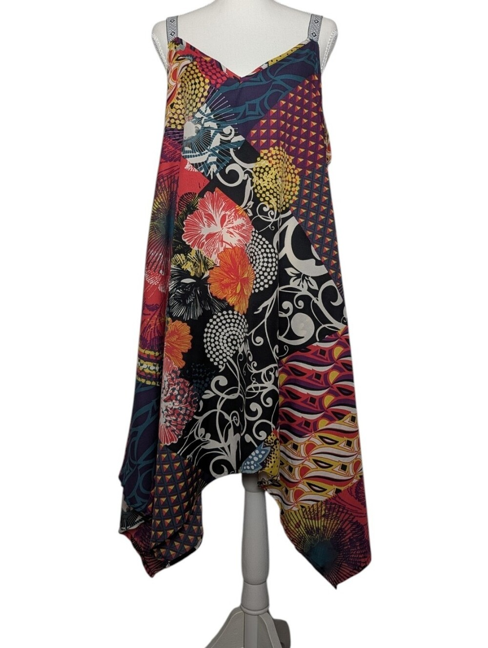 Multicolor Floral & Geometric Asymmetrical Hem Dress